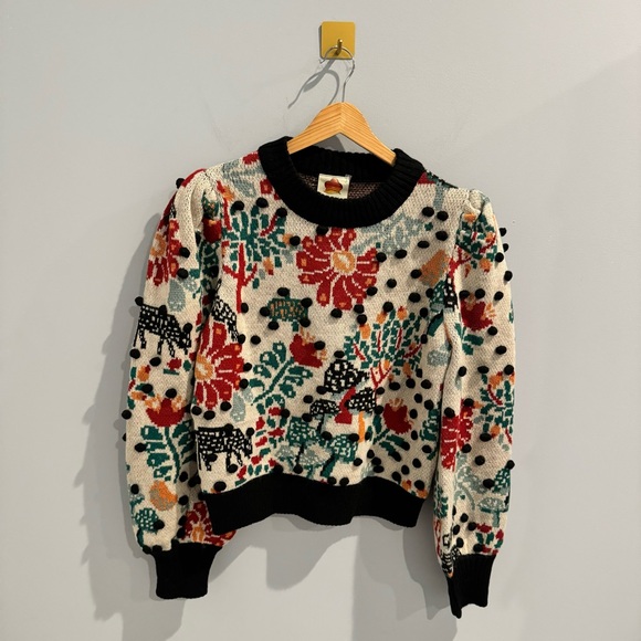 NWT Farm Rio Mushroom Forest Puff Sleeve Sweater, Size S - Picture 5 of 10